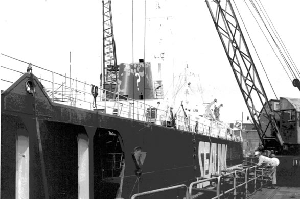 With the sale of Sealink to Sea Containers in 1984 there was a question as to what insignia to paint on the funnel of Cambridge Ferry. As she was chartered by British Rail the twin arrows won the da